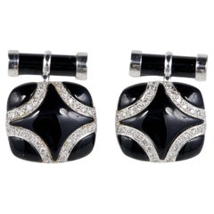 Art Deco Black Onyx Diamond 18 KT Cufflinks
