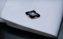 Art Deco Black Onyx Diamond Platinum Gold Cufflinks