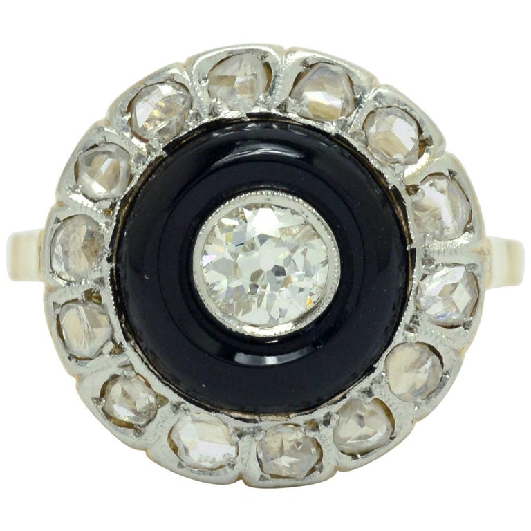 Art Deco Black Onyx Engagement Ring Old Mine Diamond Antique Cocktail Statement For Sale At 1stdibs