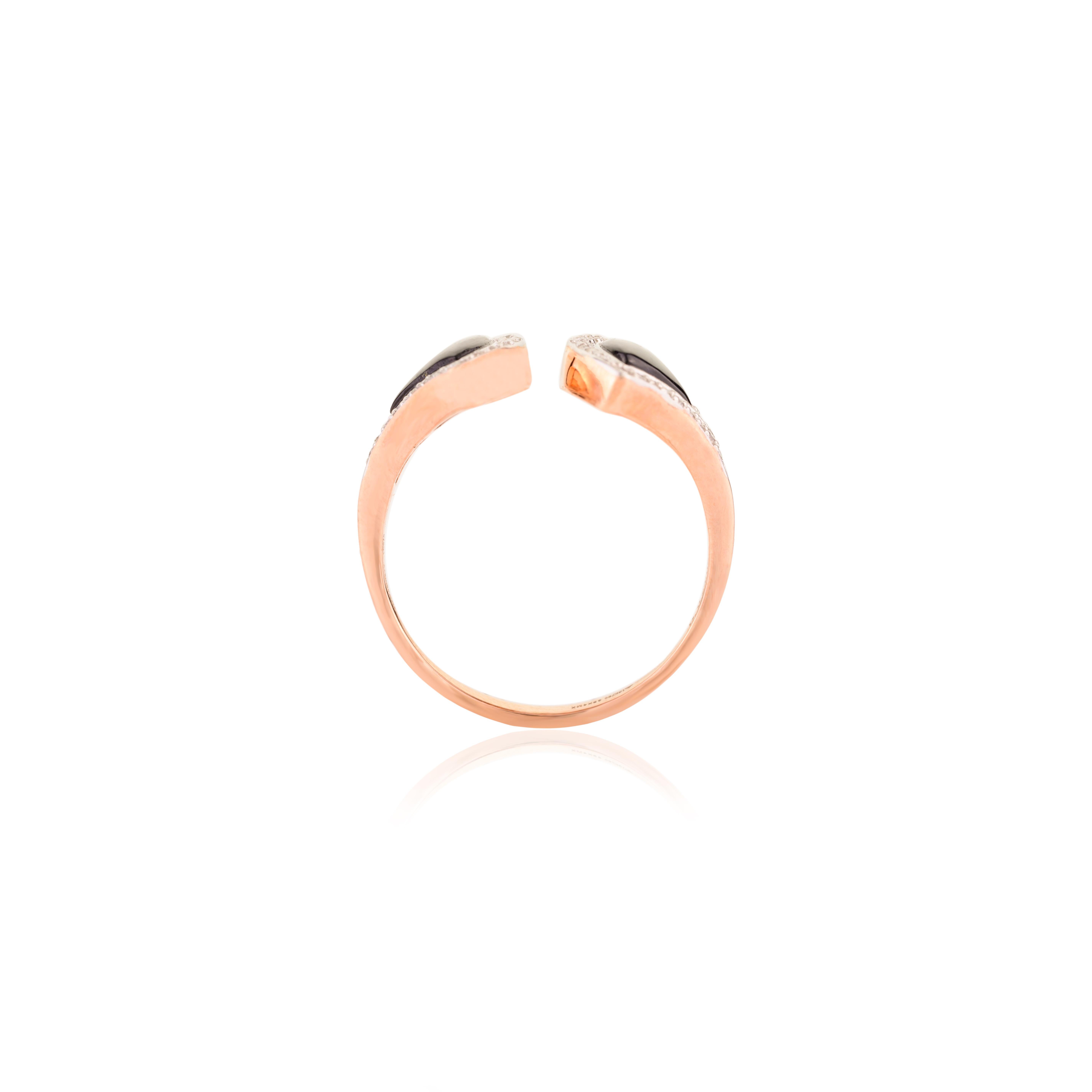 For Sale:  Art Deco Black Onyx Fan Shape Open Ring with Diamonds in 18k Solid Rose Gold 9