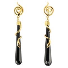 Art Deco Black Onyx Torpedo Snake 18 KT Earrings