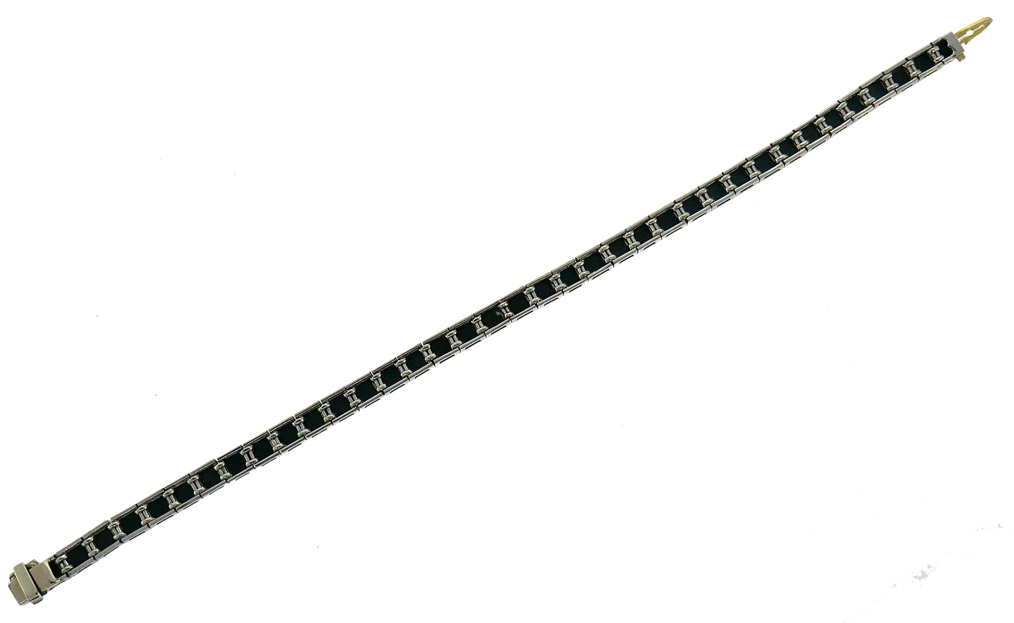 Art Deco Black Onyx White Gold Tennis Bracelet, 1910s 1