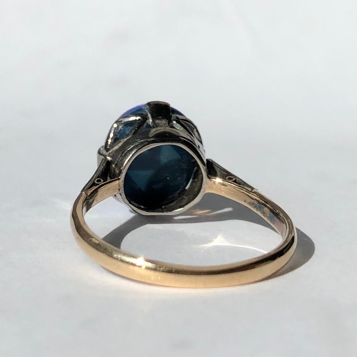 Cabochon Art Deco Black Opal and 9 Carat Gold Ring