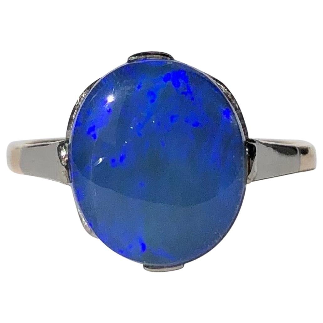 Art Deco Black Opal and 9 Carat Gold Ring