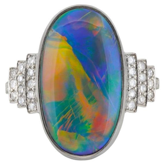 Art Deco Black Opal and Diamond Ring, circa 1920 For Sale