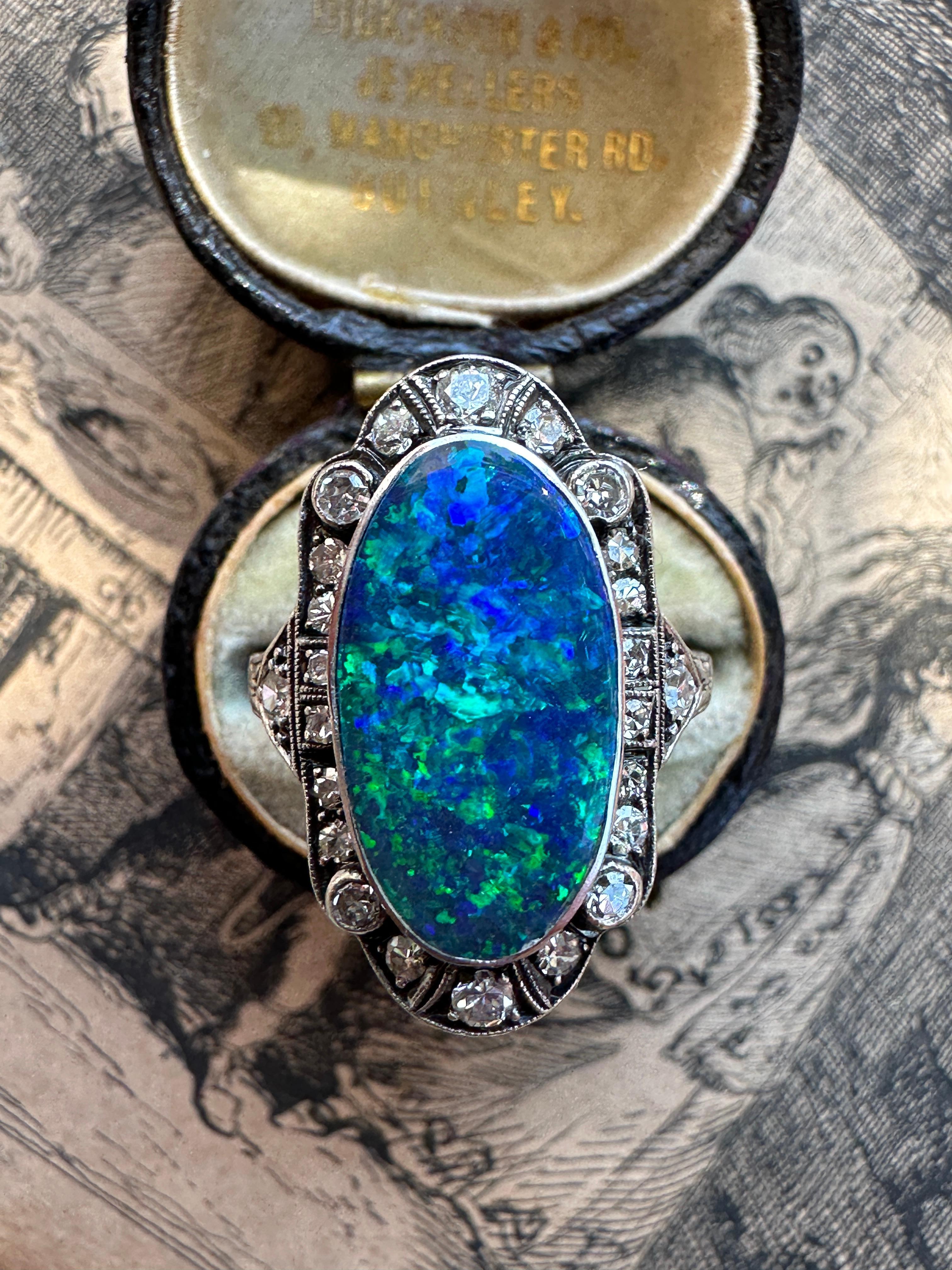 Women's Art Deco Black Opal and Diamond Ring