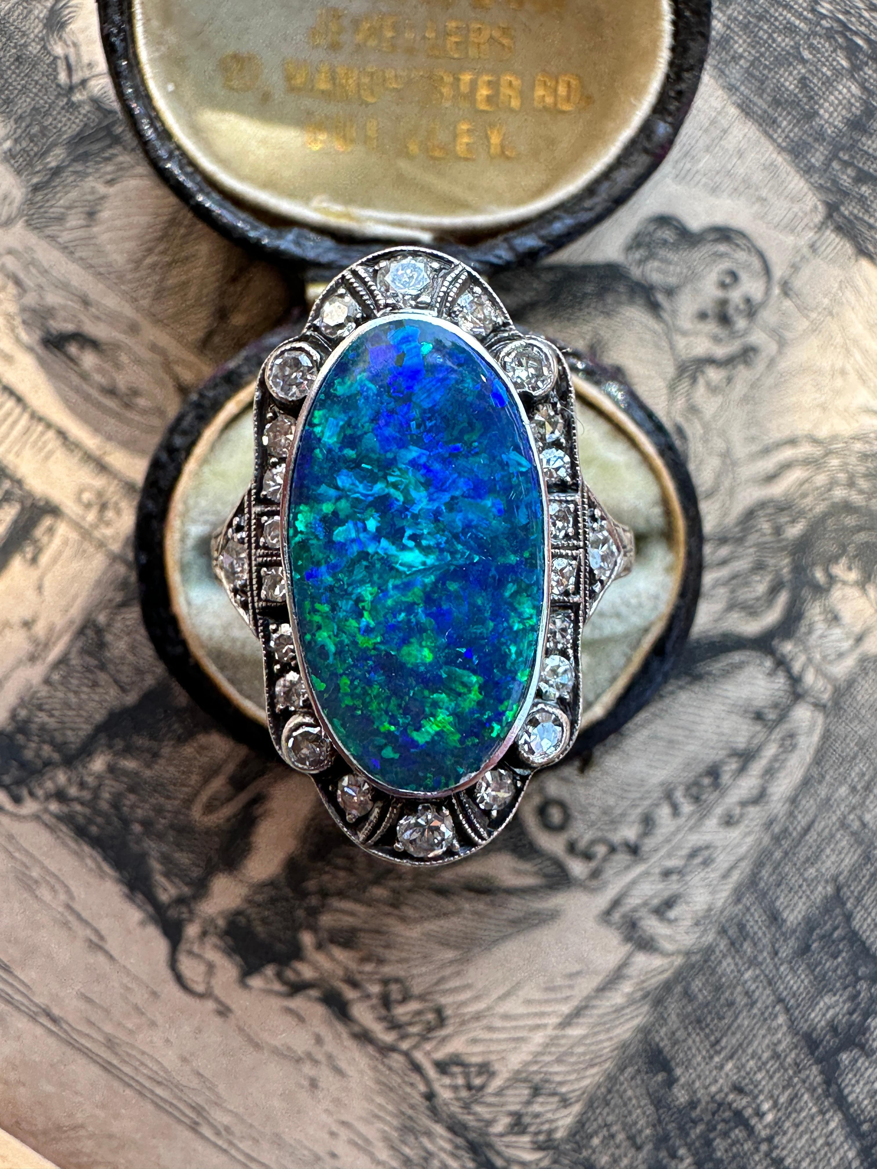 Art Deco Black Opal and Diamond Ring 1