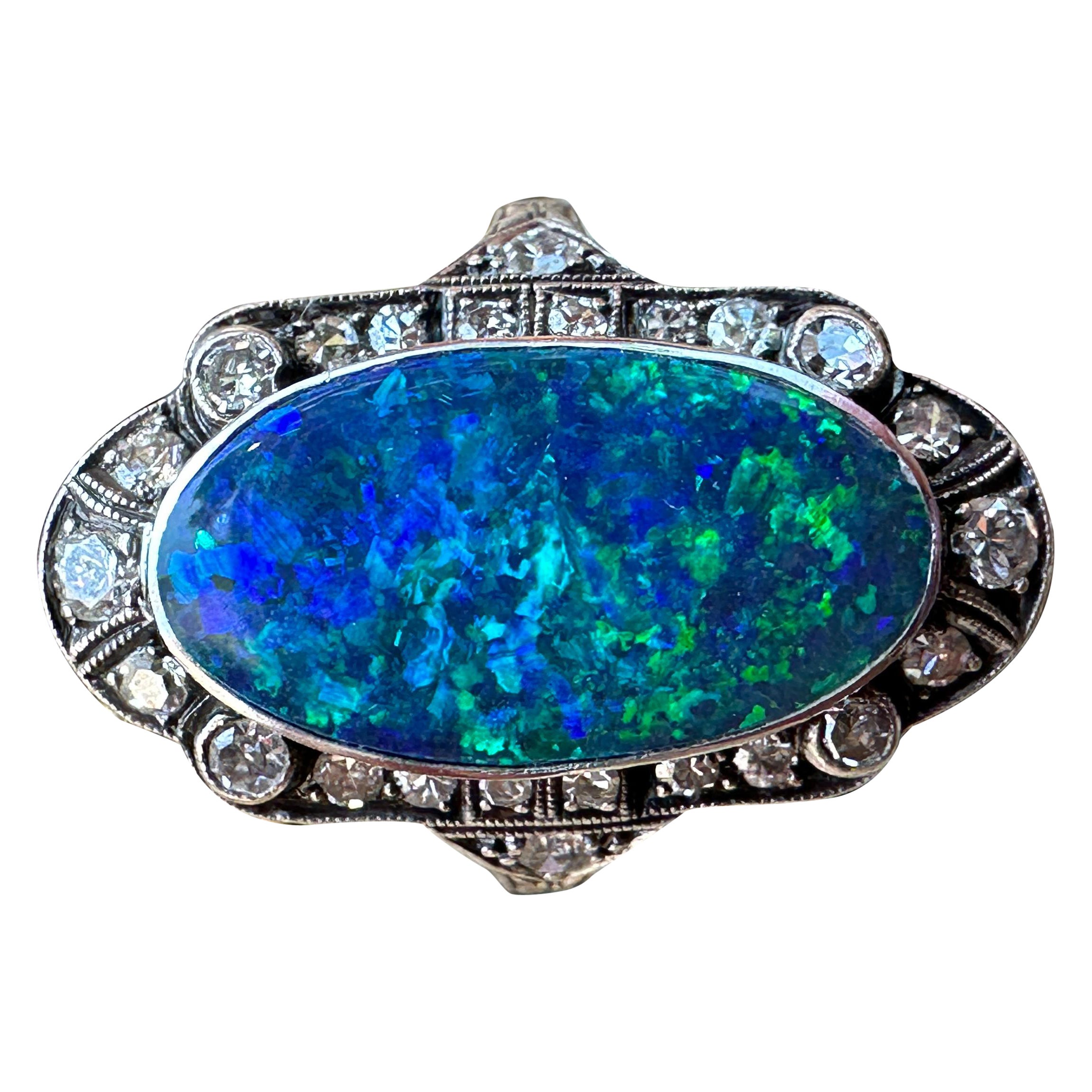 Art Deco Black Opal and Diamond Ring