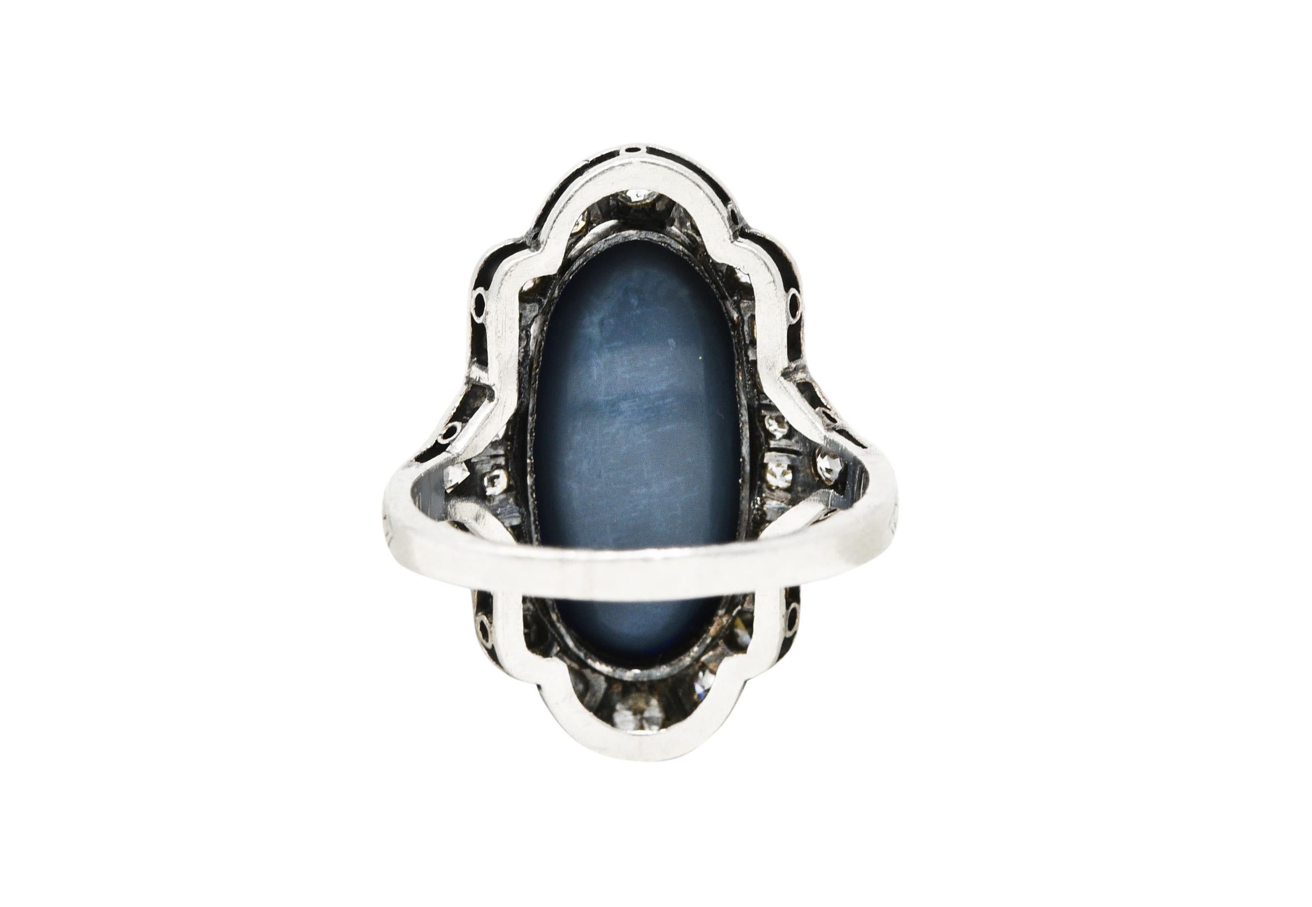 Art Deco Black Opal Diamond Platinum Dinner Ring In Excellent Condition In Philadelphia, PA