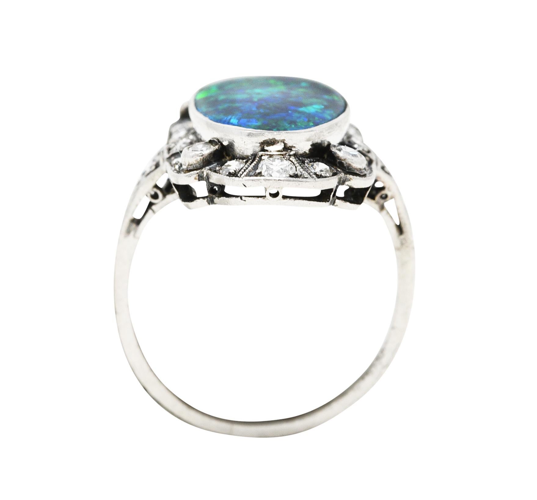 Art Deco Black Opal Diamond Platinum Dinner Ring 3