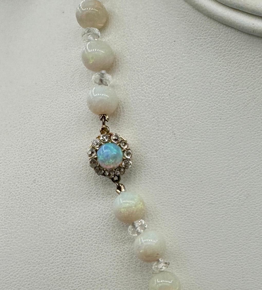 Art Deco Black Opal Old Mine Cut Diamond Rock Crystal Necklace 14 Karat Gold For Sale 7