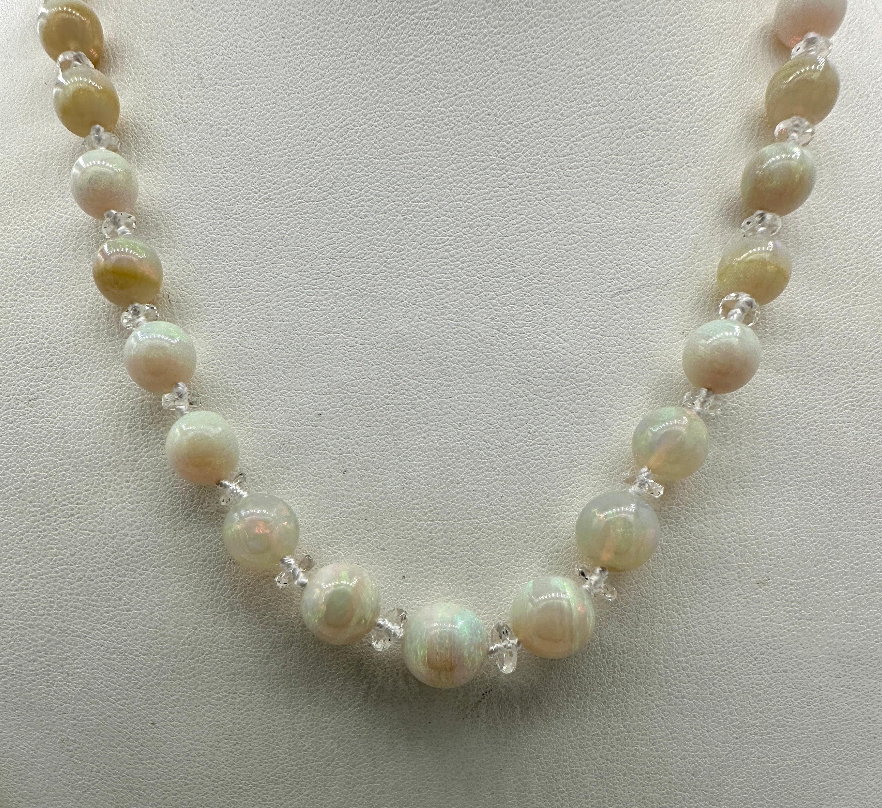 Art Deco Black Opal Old Mine Cut Diamond Rock Crystal Necklace 14 Karat Gold For Sale 10