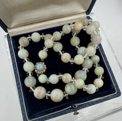 Art Deco Black Opal Old Mine Cut Diamond Rock Crystal Necklace 14 Karat Gold