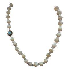 Collana in cristallo di rocca Art Deco Opale Nero Taglio Miniera Vecchio Diamante Oro 14 Karati