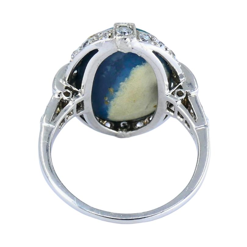 Art Deco Black Opal Ring Platinum Diamond Estate Jewelry For Sale 3