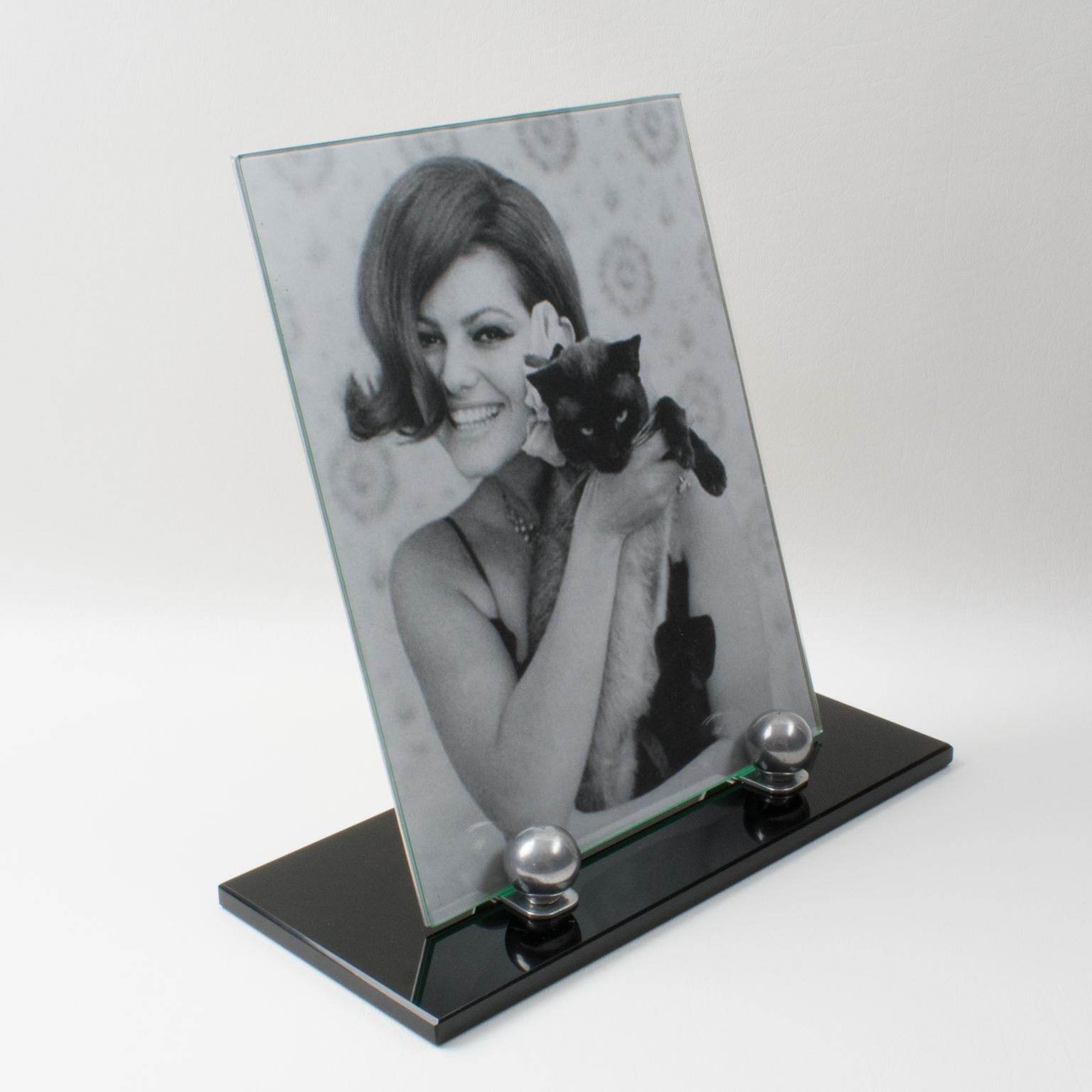 French Art Deco Black Opaline Glass and Aluminum Picture Frame, 1930s For Sale