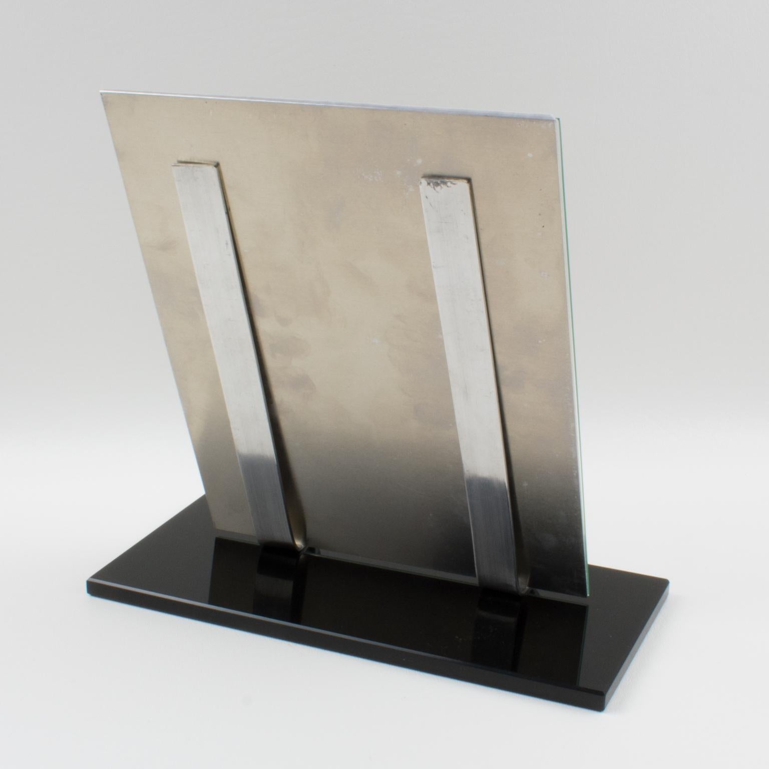 Mid-20th Century Art Deco Black Opaline Glass and Aluminum Picture Frame, 1930s For Sale