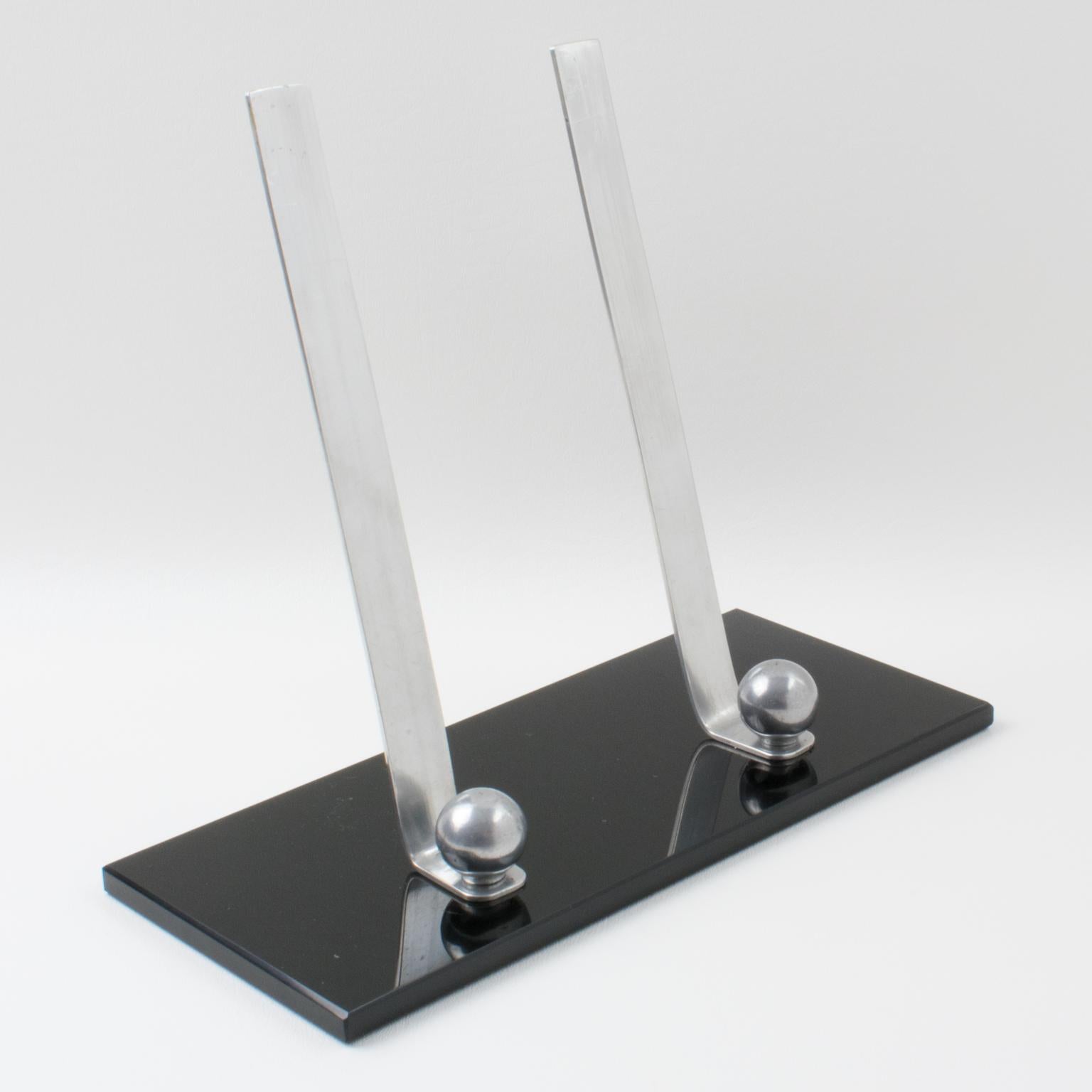 Marco Art Decó de cristal opalino negro y aluminio, años 30 Metal en venta