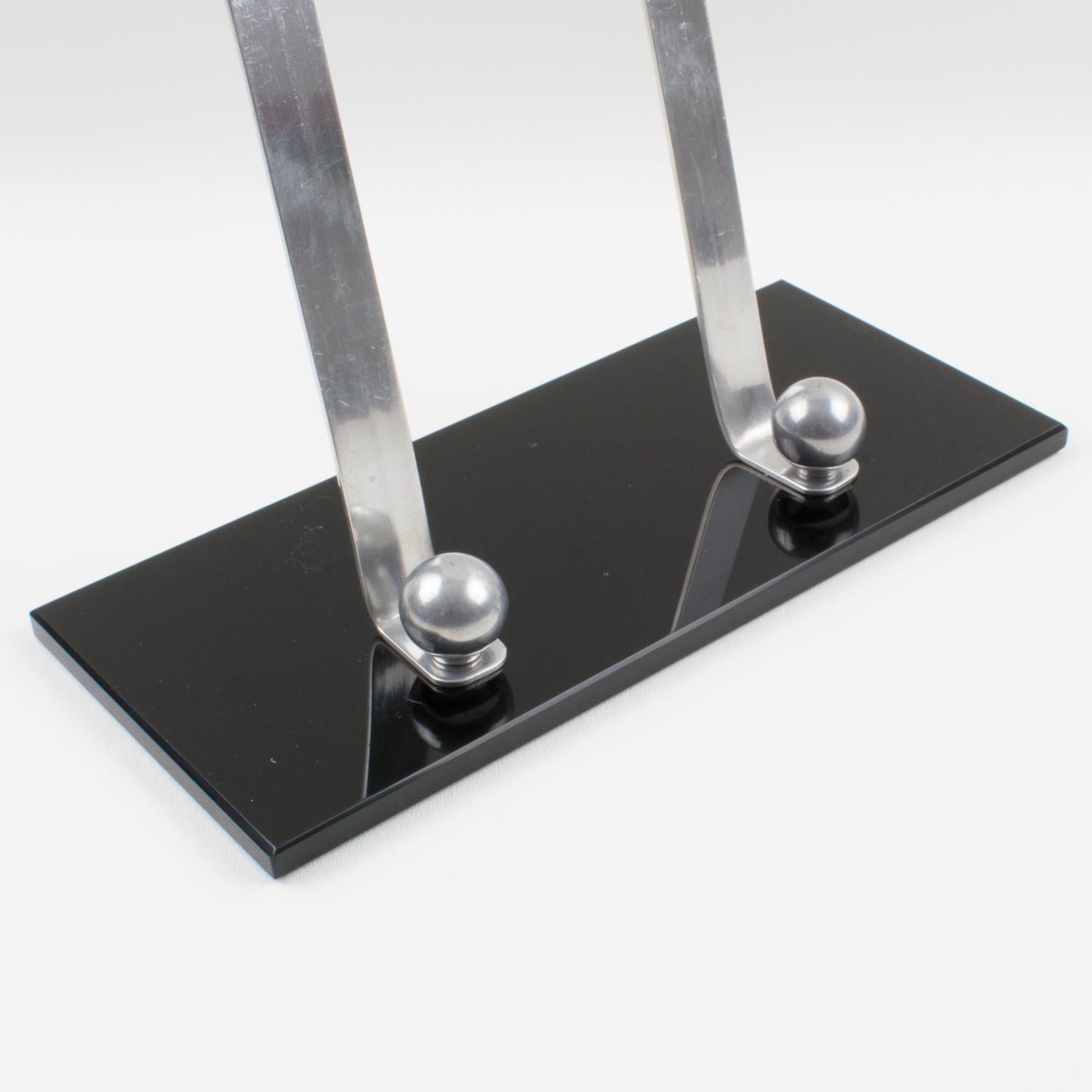Marco Art Decó de cristal opalino negro y aluminio, años 30 en venta 1