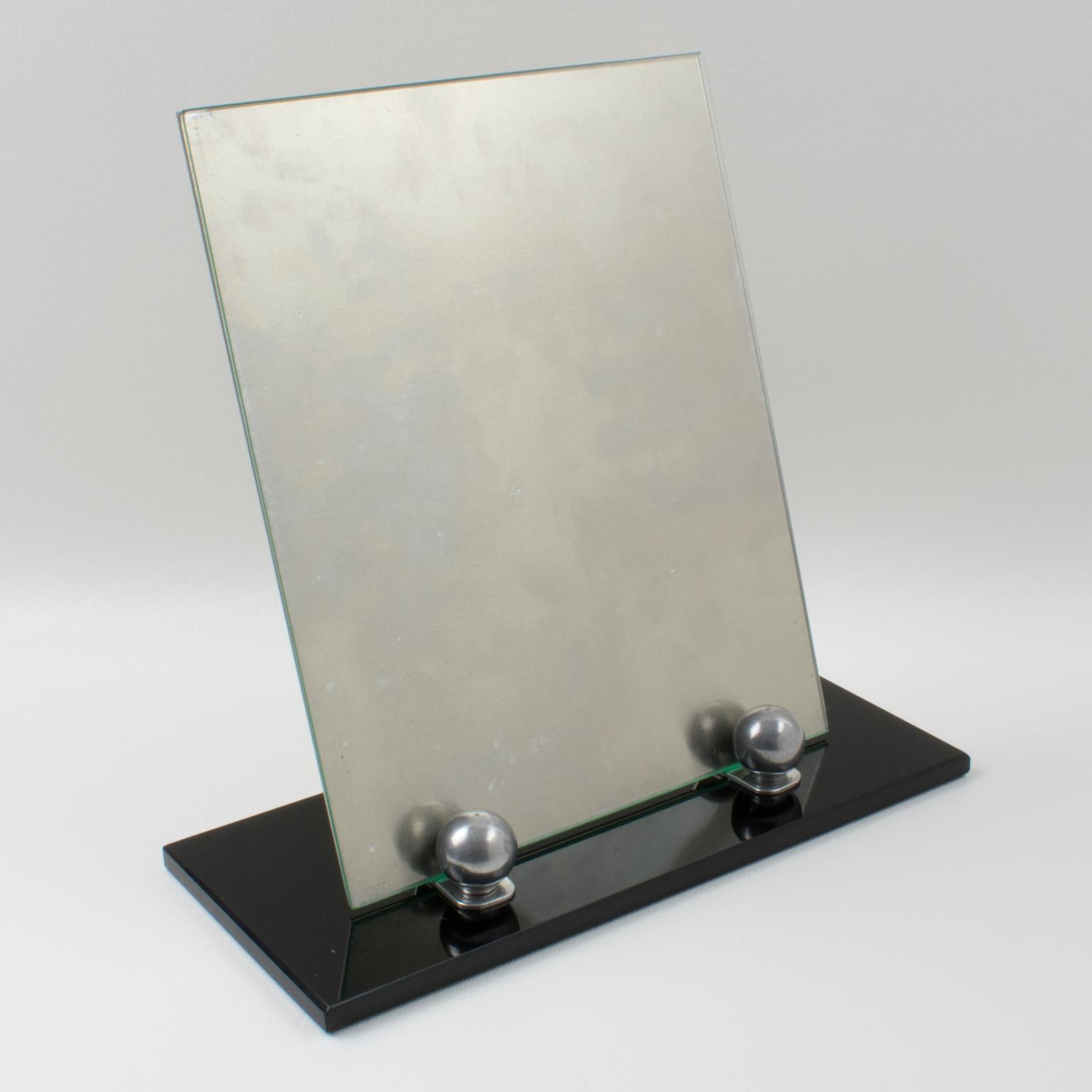 Marco Art Decó de cristal opalino negro y aluminio, años 30 en venta 2