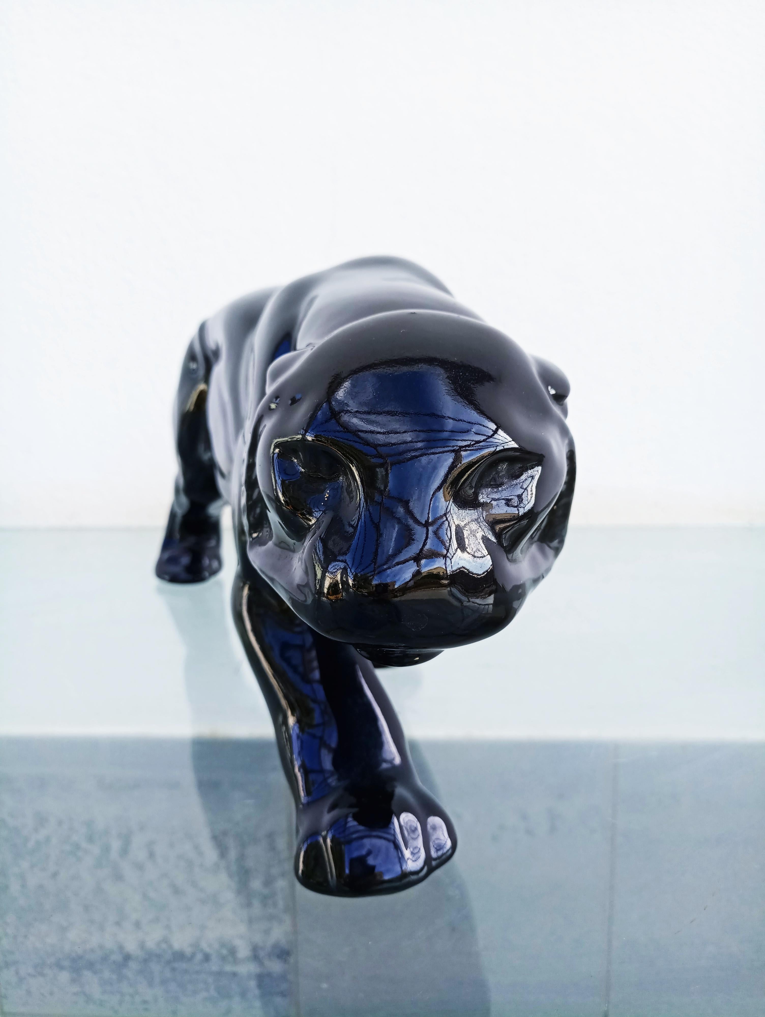 French Art Deco Black Panther Ceramic, France, 1930s