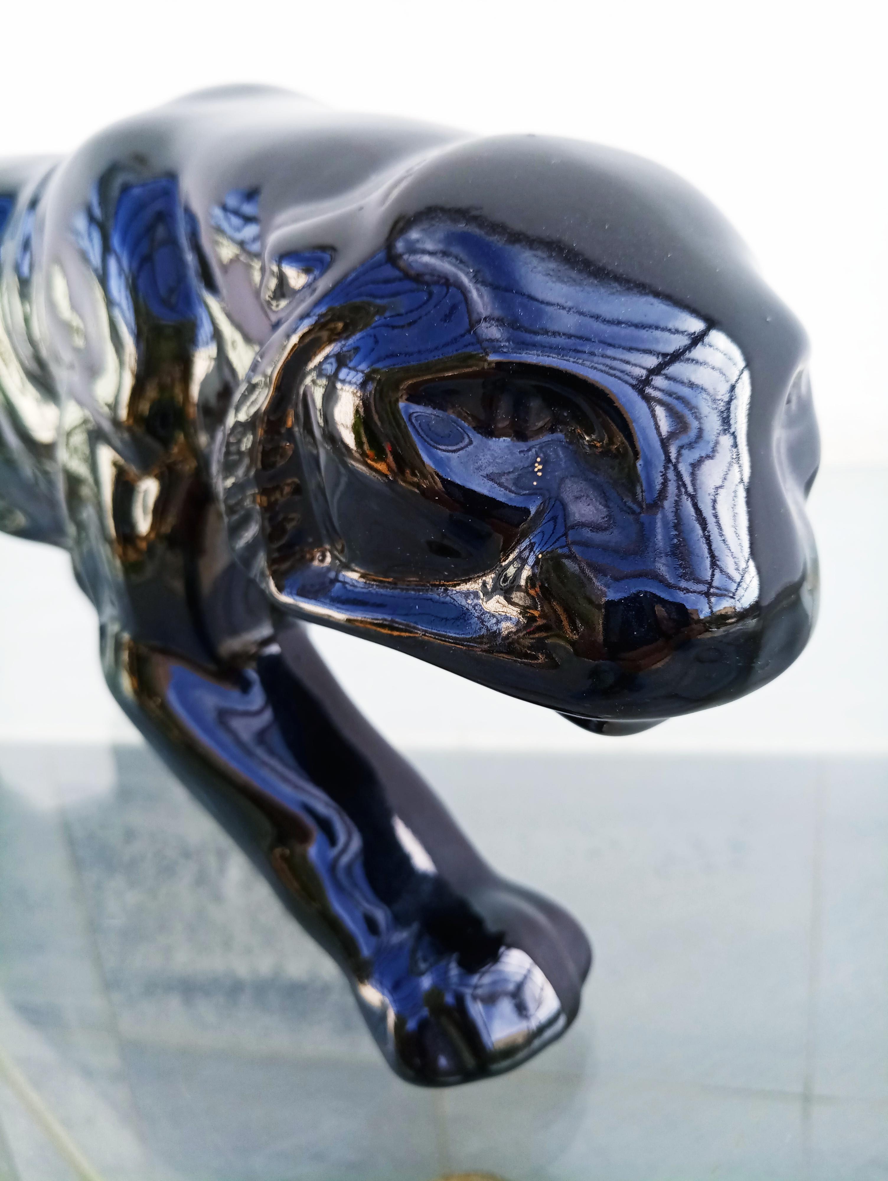 Art Deco Black Panther Ceramic, France, 1930s In Good Condition In L'Escala, ES