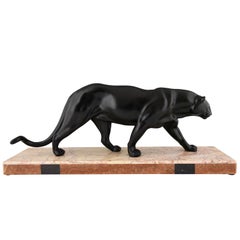 Art Deco Black Panther Sculpture Rulas, France, circa 1925