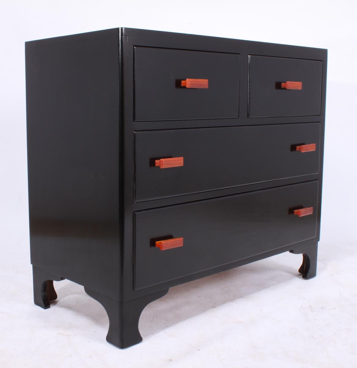 Mid-20th Century Art Deco Black Piano Lacquer Chest of Drawers