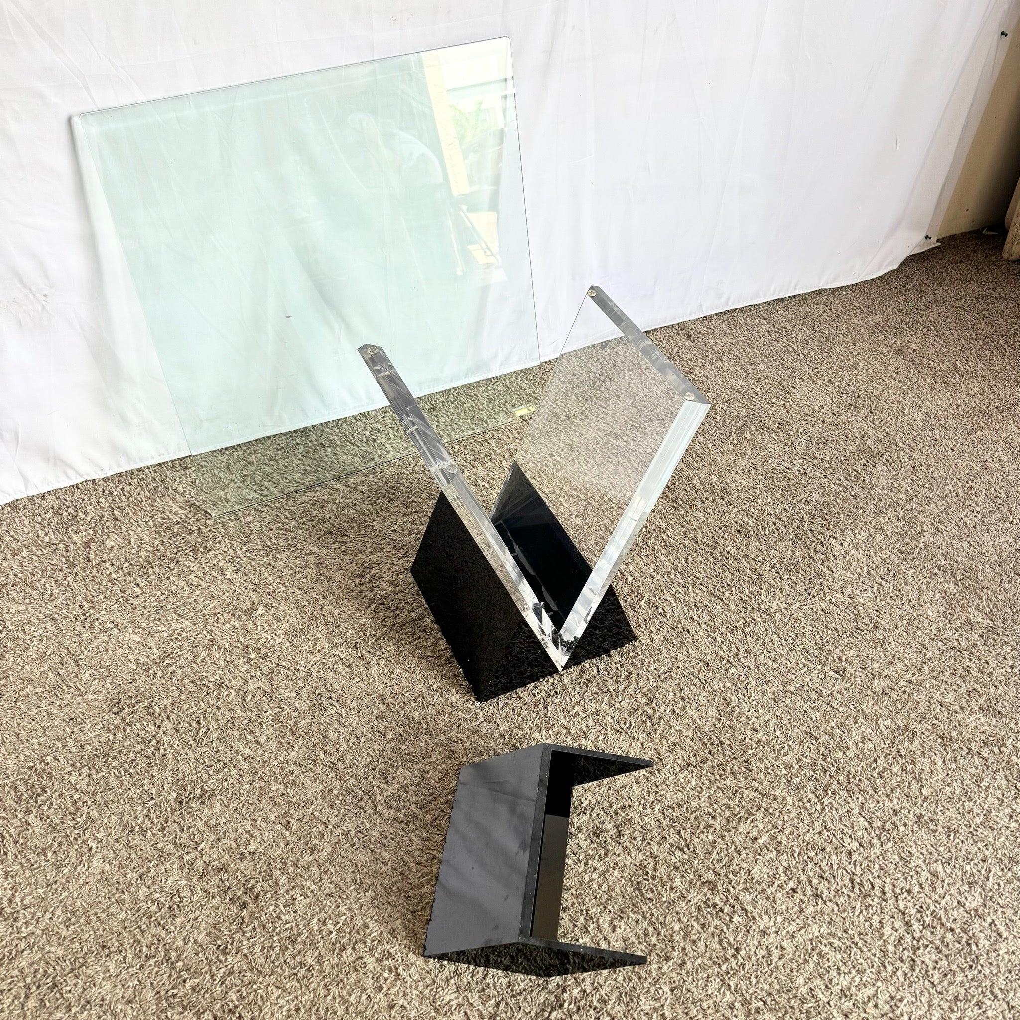 American Art Deco Black Plastic and Lucite Glass Top Side Table by Shlomi Haziza For Sale