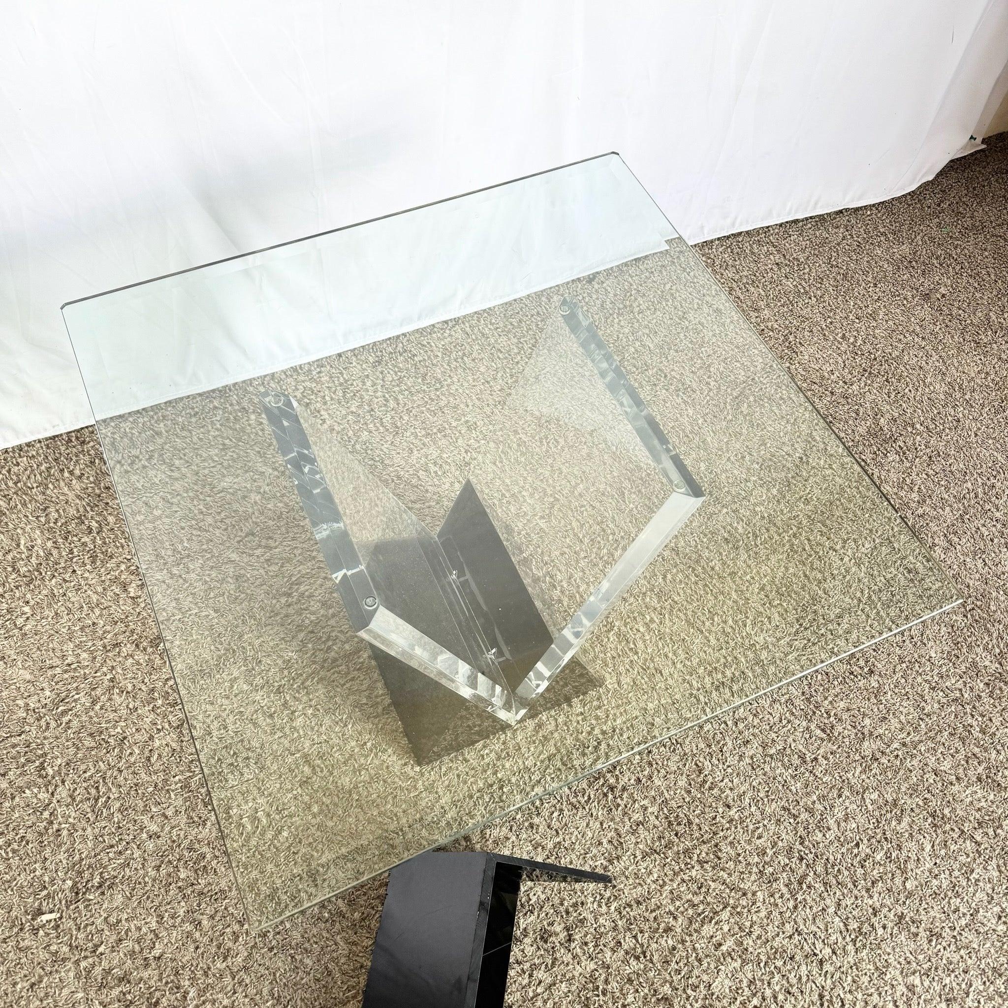 Art Deco Black Plastic and Lucite Glass Top Side Table by Shlomi Haziza In Good Condition For Sale In Delray Beach, FL