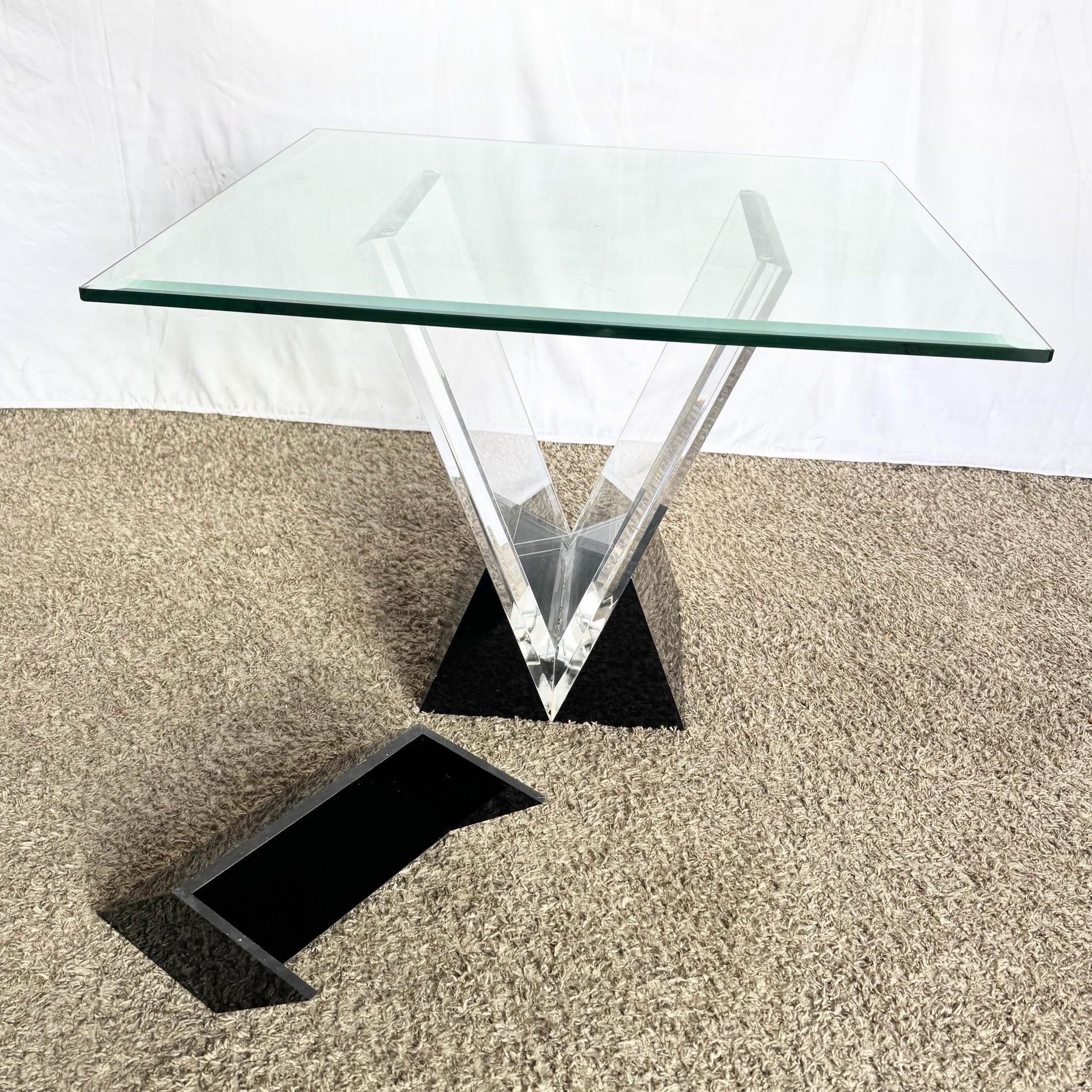 Late 20th Century Art Deco Black Plastic and Lucite Glass Top Side Table by Shlomi Haziza For Sale
