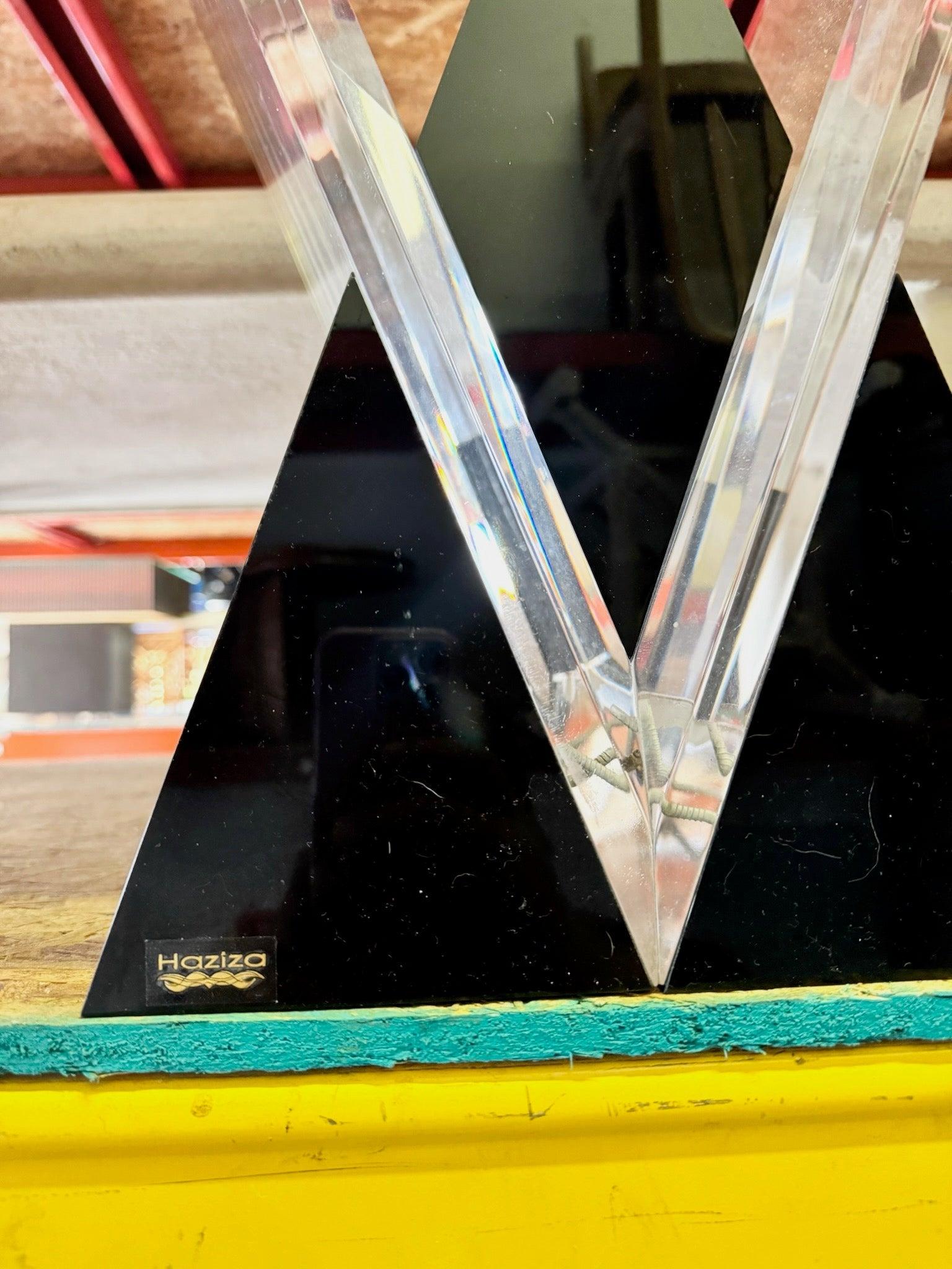 Art Deco Black Plastic and Lucite Glass Top Side Table by Shlomi Haziza For Sale 2