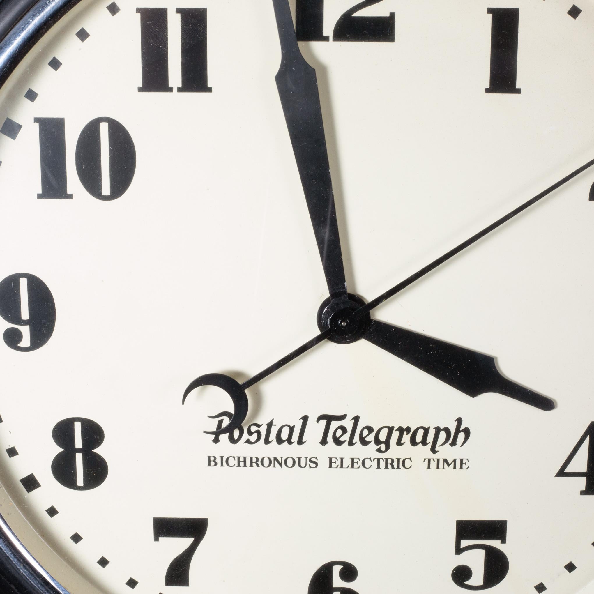Reloj Postal Telegráfico Art Decó Negro c.1930 en Bueno Estado en San Francisco, CA