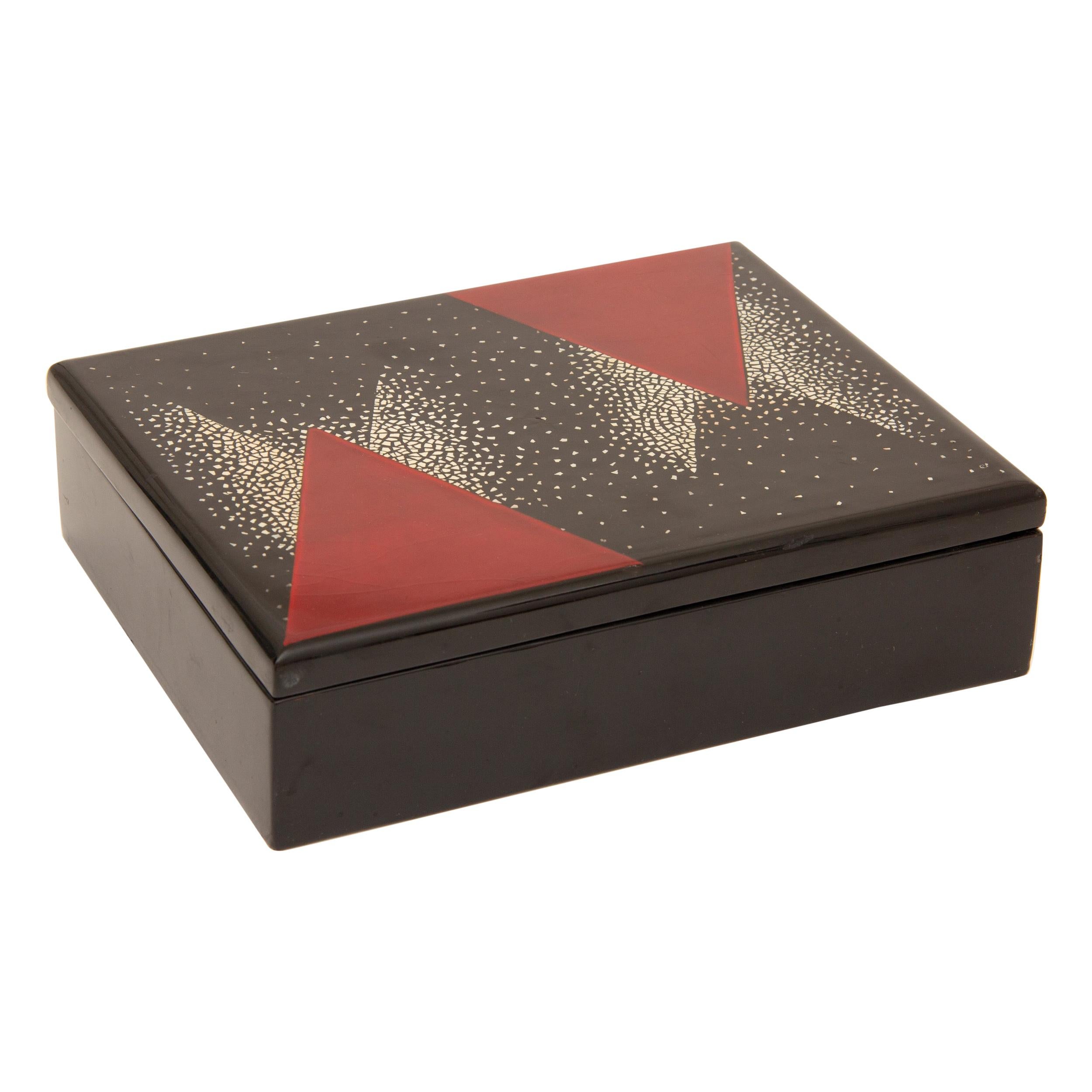 Art Deco Black & Red Box with Coquille D'oeuf in the Manner of Rene Chauvot