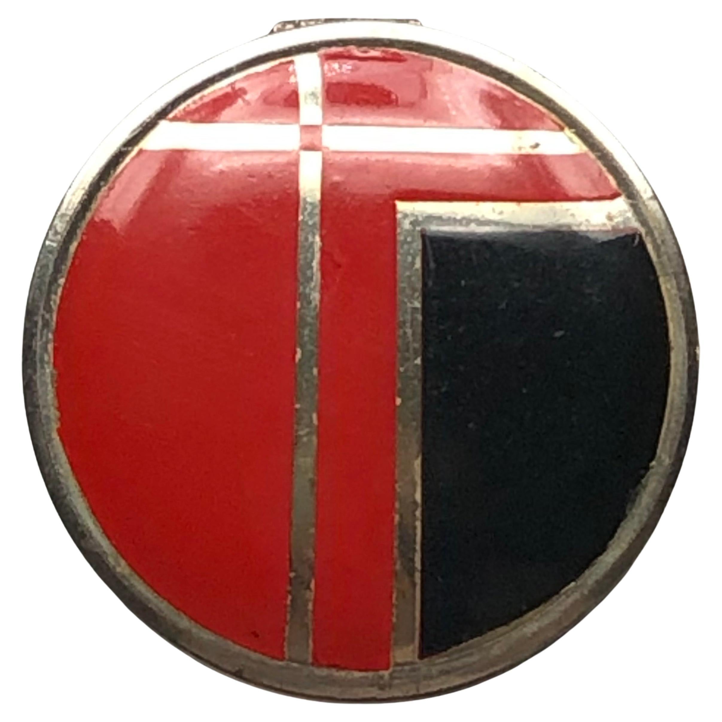 Art Deco Black & Red Enamel Round Powder Compact 1920's For Sale