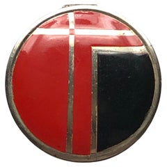Art Deco Black & Red Enamel Round Powder Compact 1920's