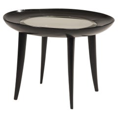 Art Deco Black Rounded Coffee Table with Glass Top