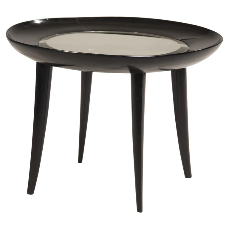 Art Deco Black Rounded Coffee Table with Glass Top For Sale at 1stDibs