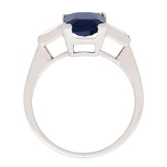 Art Deco Black Sapphire and Diamond Engagement Ring, circa 1930s