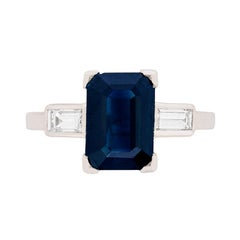 Vintage Art Deco Black Sapphire and Diamond Engagement Ring, circa 1930s