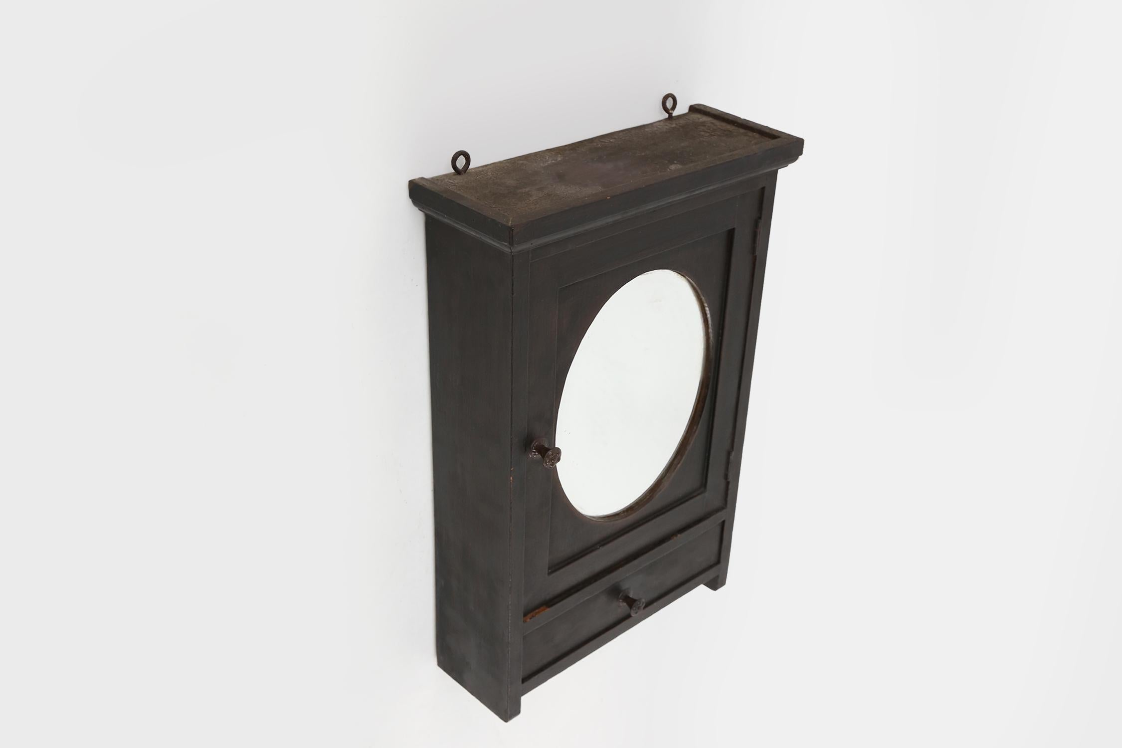 Art Deco black shaving cabinet with mirror and drawer, France 1930s 3