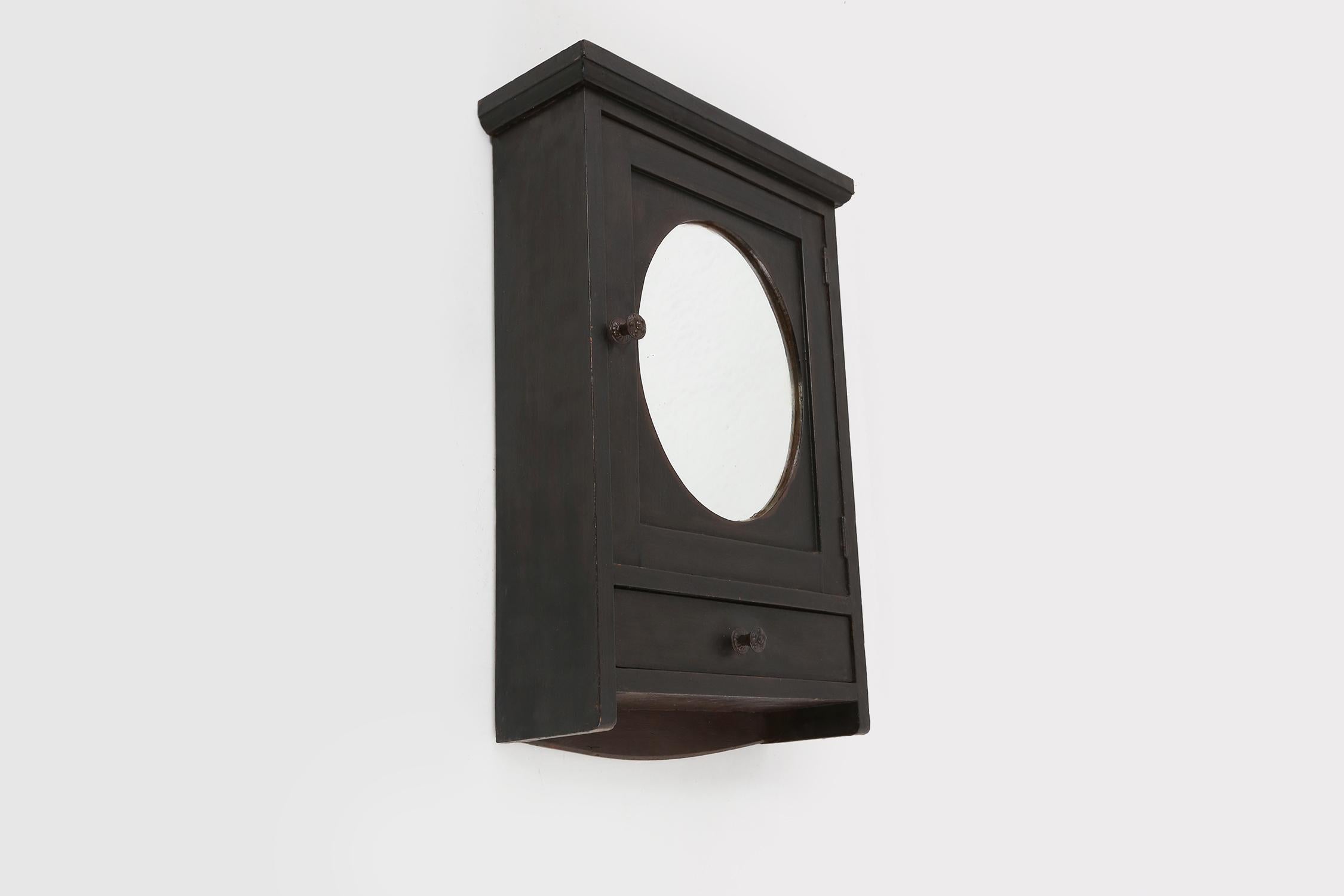 Art Deco black shaving cabinet with mirror and drawer, France 1930s 4
