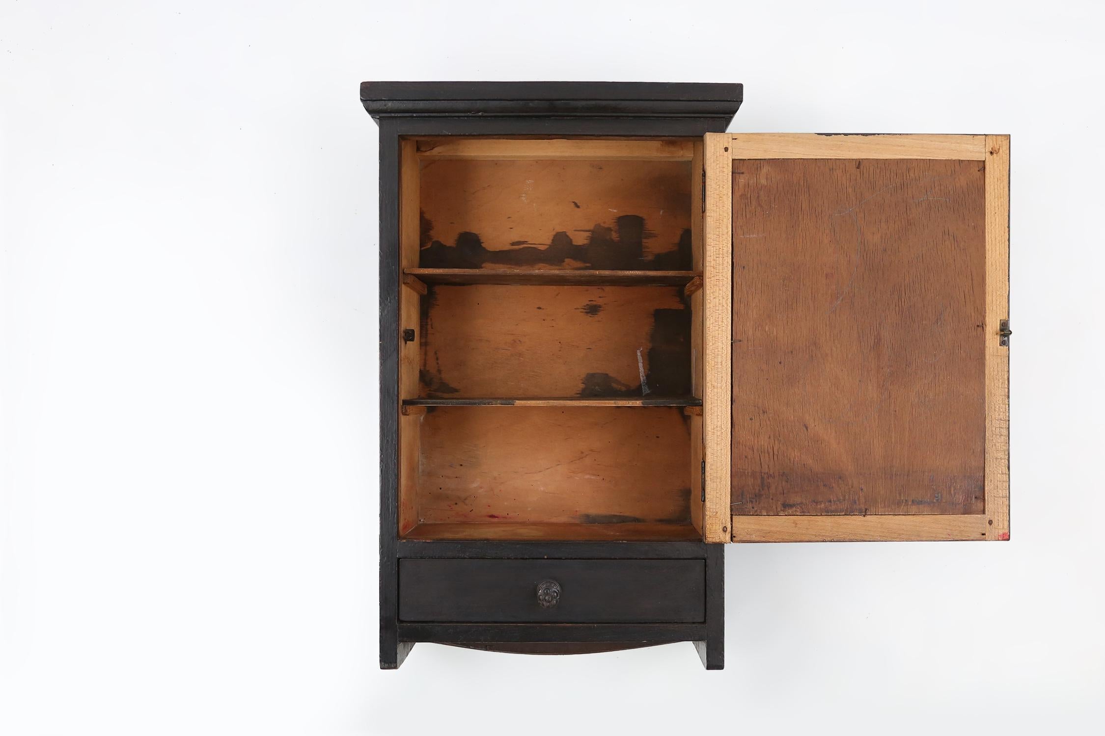 Mirror Art Deco black shaving cabinet with mirror and drawer, France 1930s