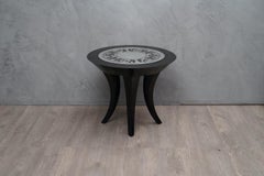 Art Deco Black Shellac and Engraved Mirror Italian Side Sofa Table, 1980