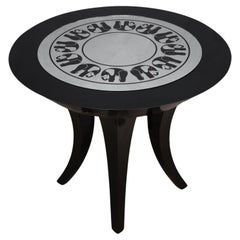 Art Deco Black Shellac and Engraved Mirror Italian Side Sofa Table, 1980