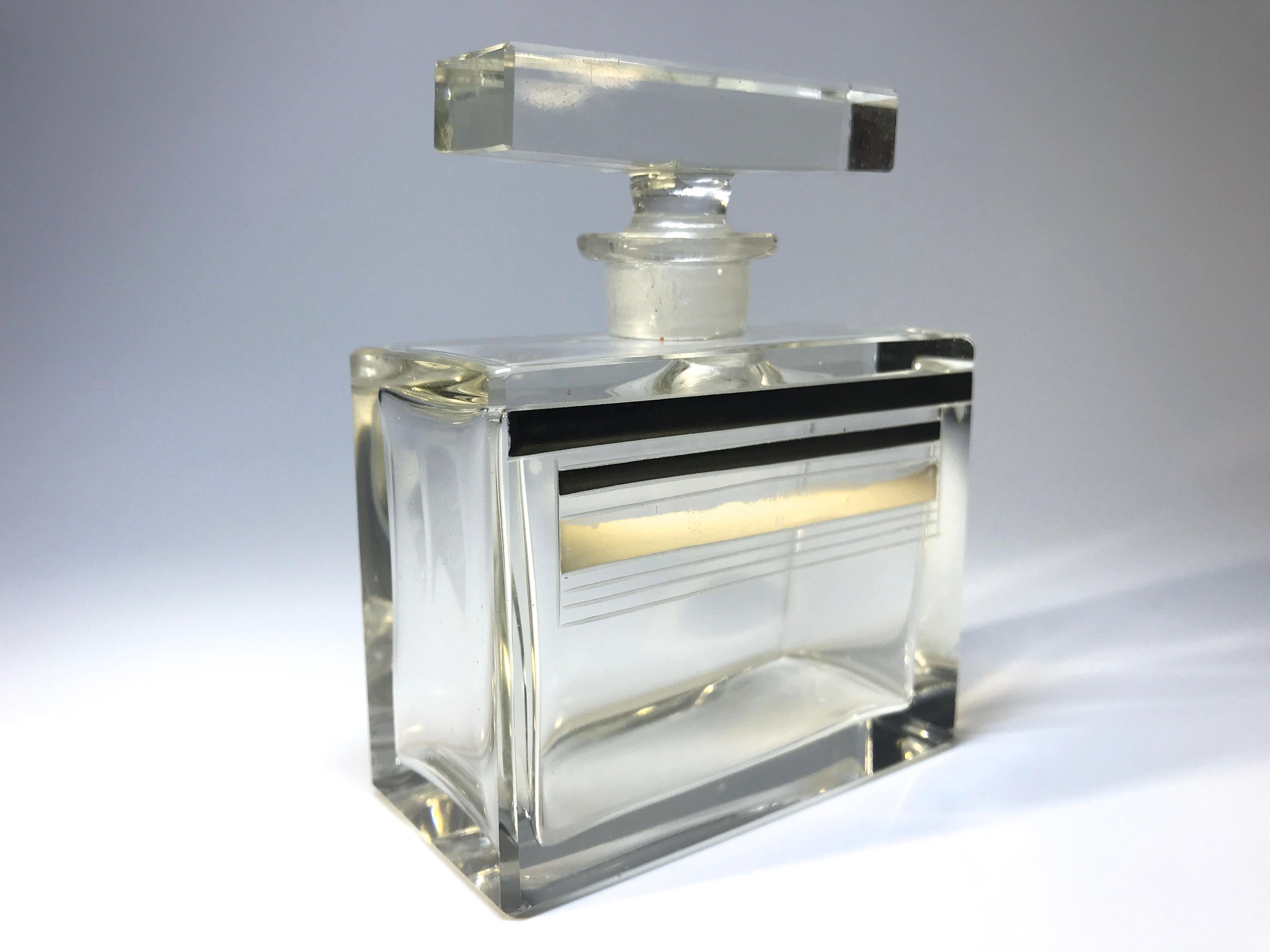 Art Deco Black and Silver Enamel Geometric Czech Bohemian Perfume Bottle, 1930s 4
