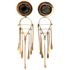 Art Deco Style Black Star Symbolic Dangle Earrings 14 Karat Dream Catcher