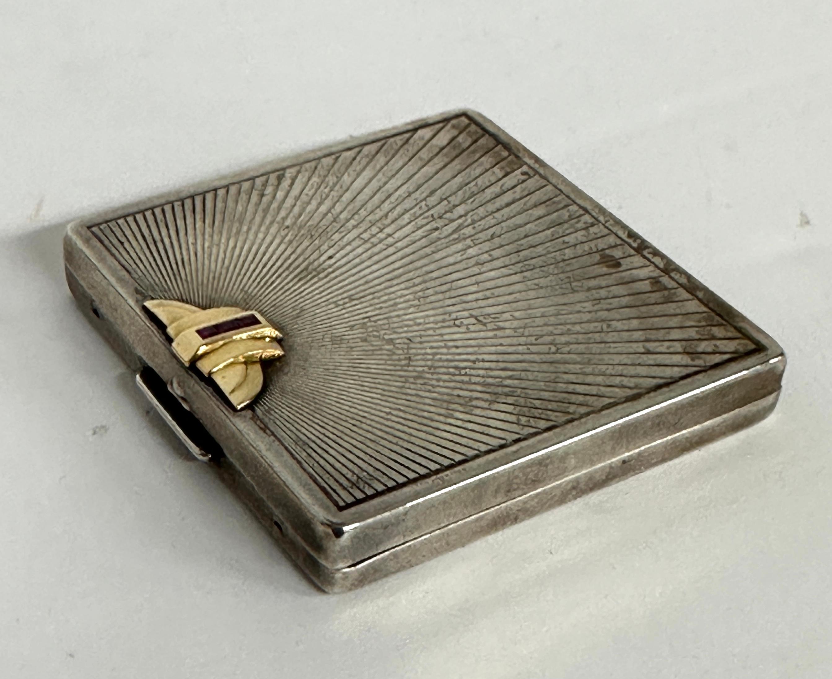 Hand-Crafted Art Deco Black Starr and Gorham Sterling Silver and 14k Gold Compact For Sale