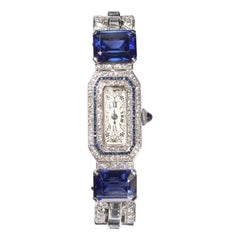 Art Deco Black Starr & Frost Diamond and Platinum Watch, with Longines Movement