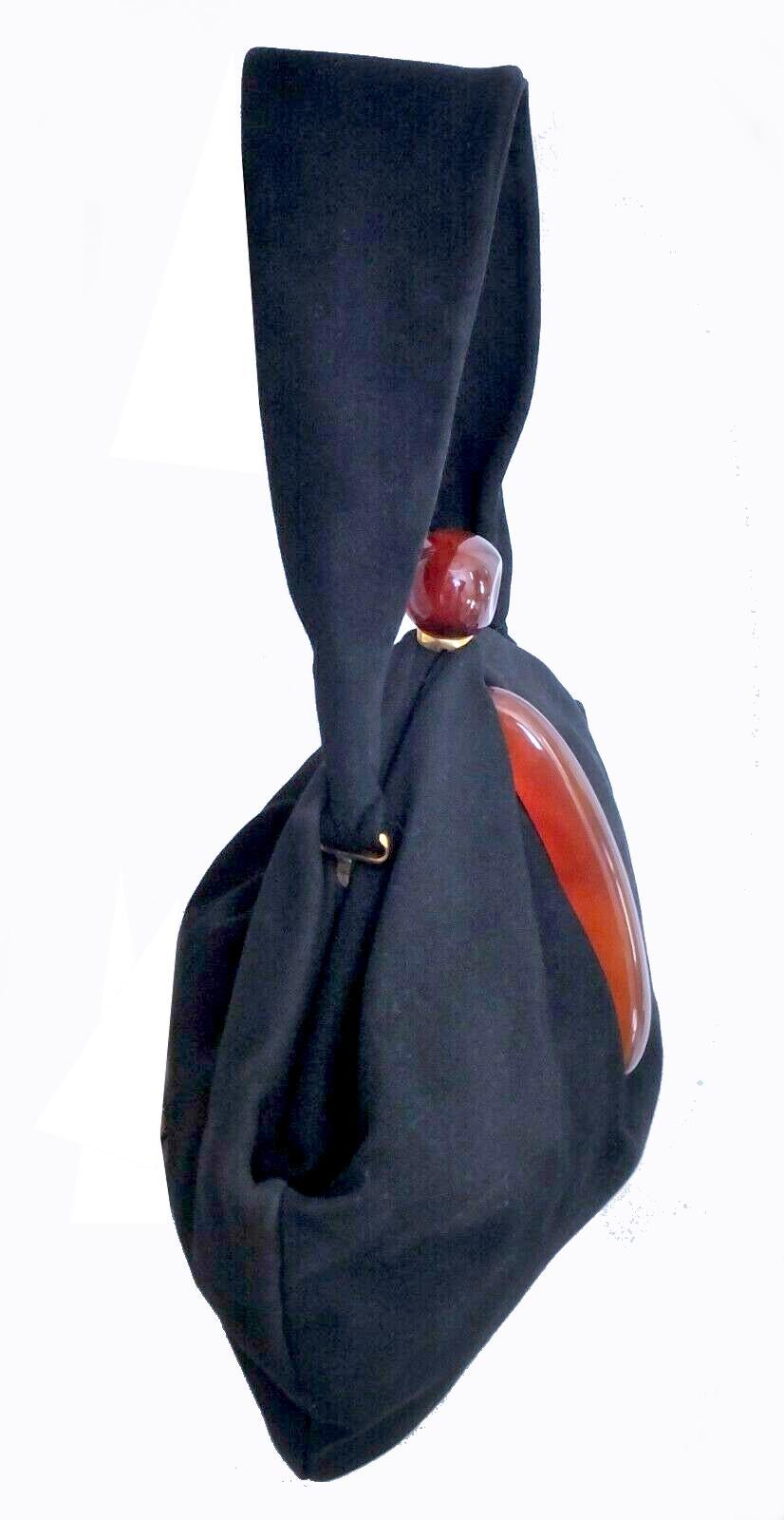 French Art Deco Black Suede Phenolic Bakelite Ladies Bag, circa 1930s For Sale